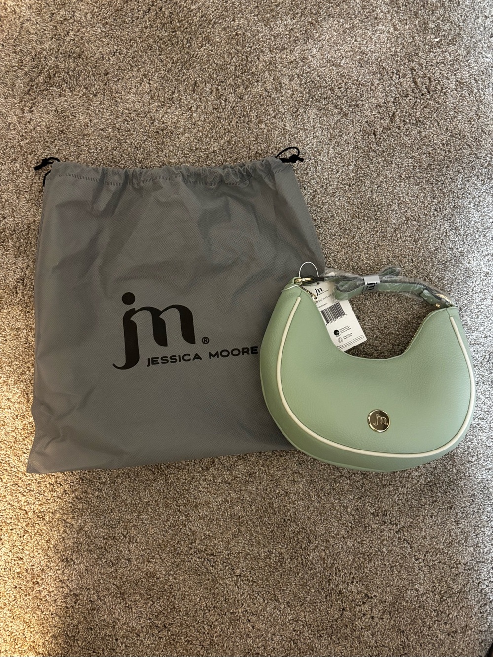 Jessica Moore Crescent Shoulder Bag in Mint Green with Cream Trim